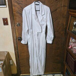 80s VINTAGE Ashleigh Morgan White Jumpsuit Size S Satin Look Shiny Romper